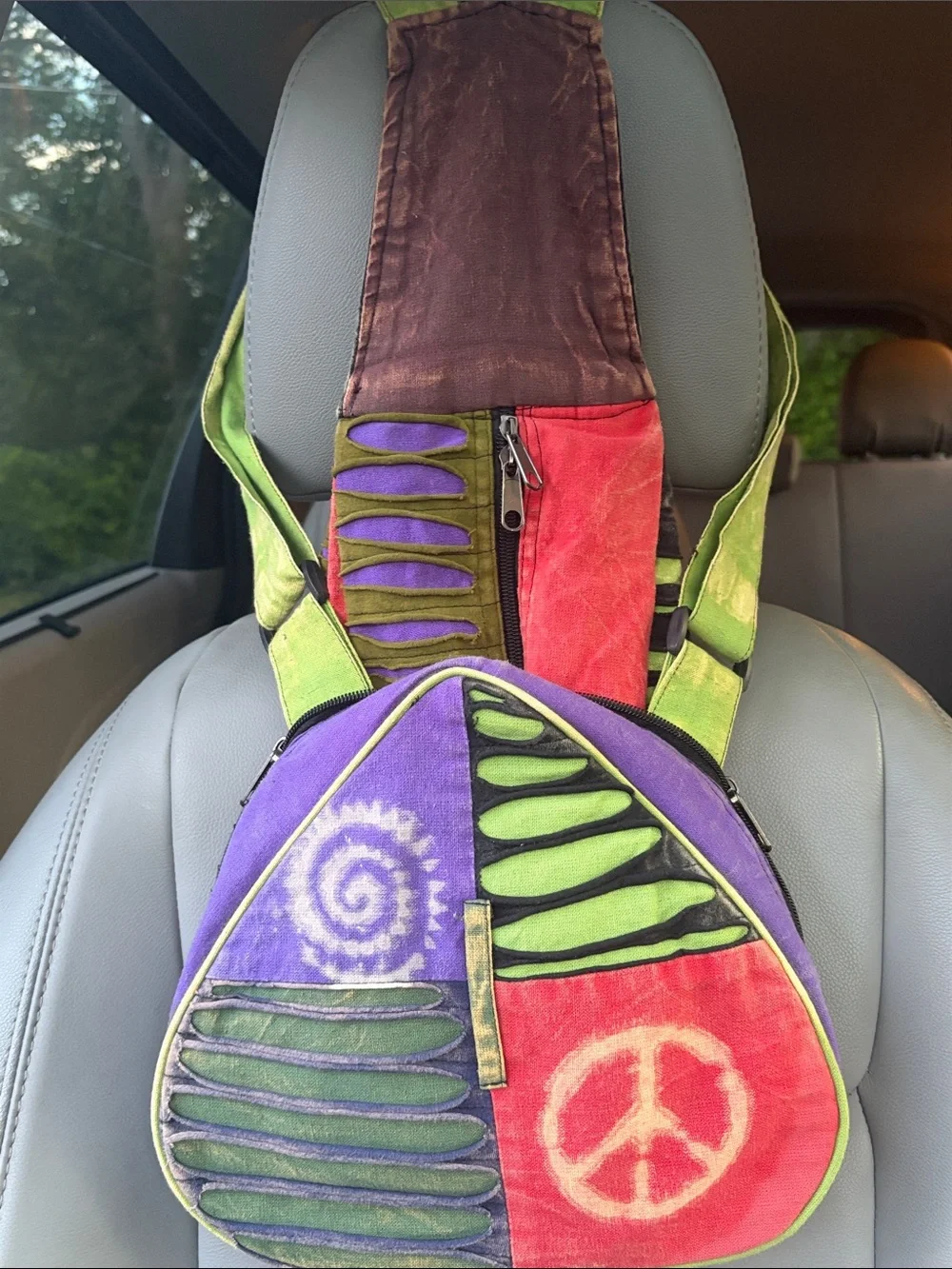 Boho Patchwork Peace Sign Women's Crossbody Bag in Pink & Purple